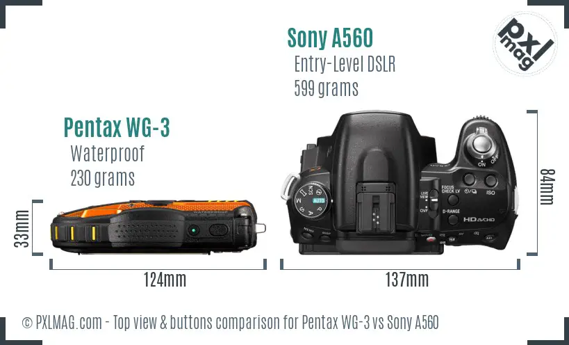 Pentax WG-3 vs Sony A560 top view buttons comparison