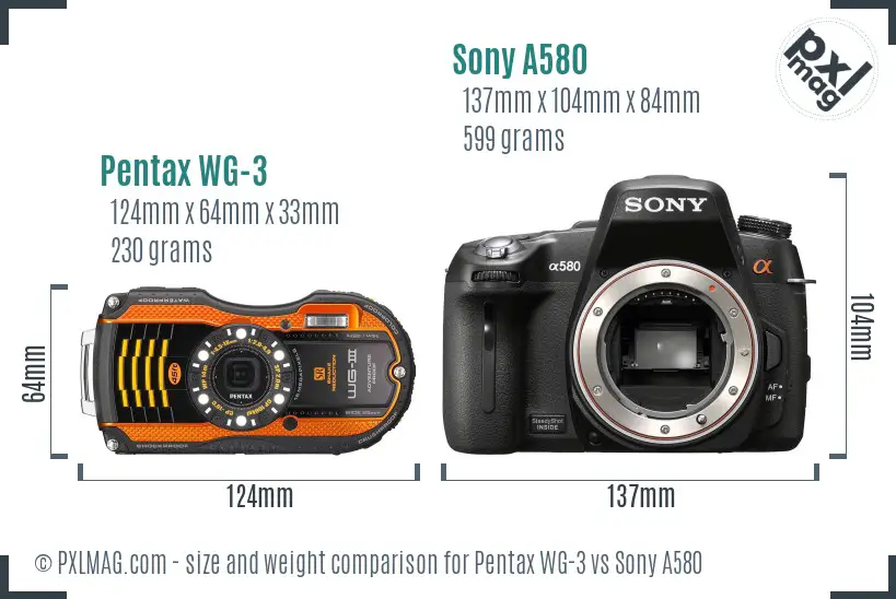 Pentax WG-3 vs Sony A580 size comparison