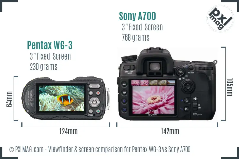 Pentax WG-3 vs Sony A700 Screen and Viewfinder comparison