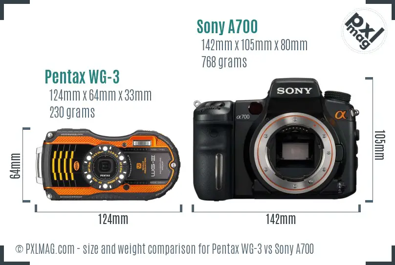 Pentax WG-3 vs Sony A700 size comparison