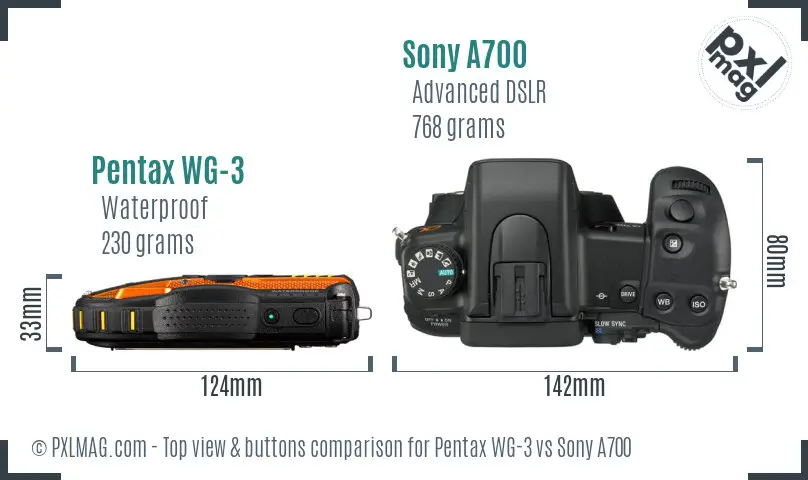 Pentax WG-3 vs Sony A700 top view buttons comparison