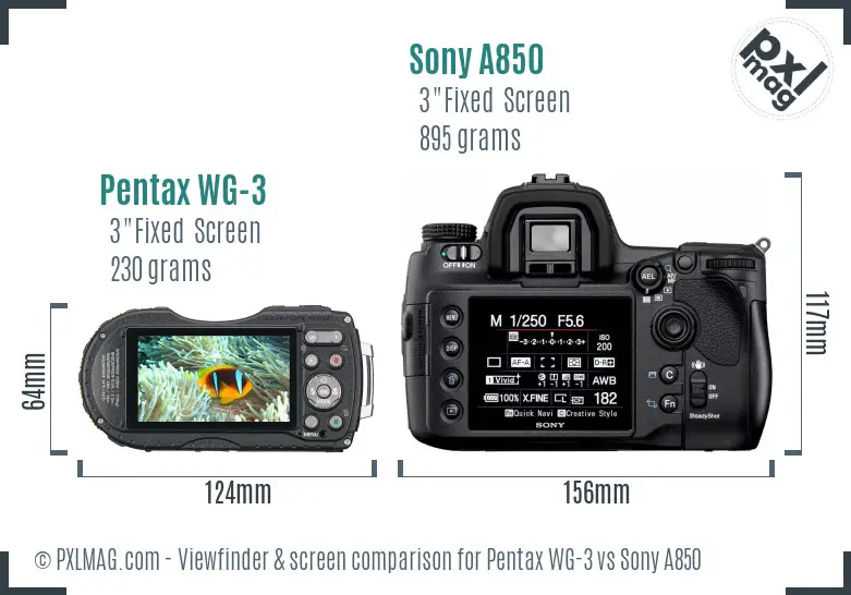 Pentax WG-3 vs Sony A850 Screen and Viewfinder comparison