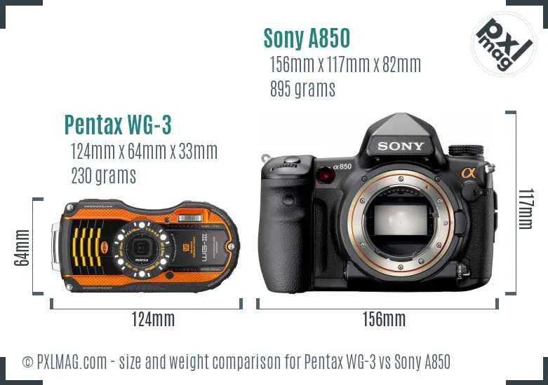 Pentax WG-3 vs Sony A850 size comparison