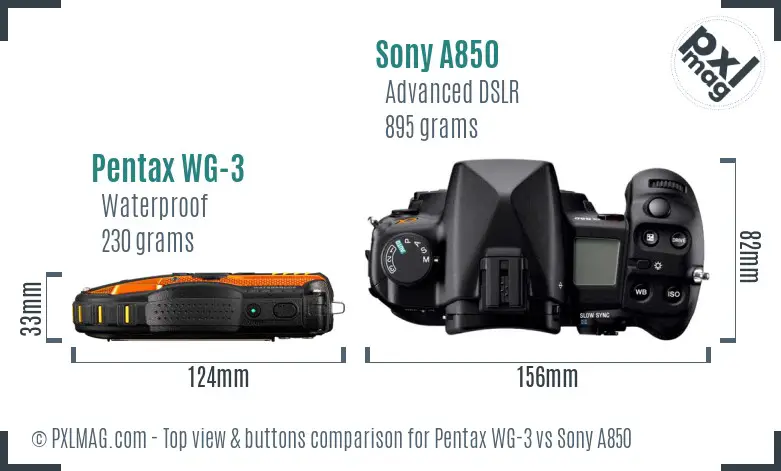 Pentax WG-3 vs Sony A850 top view buttons comparison