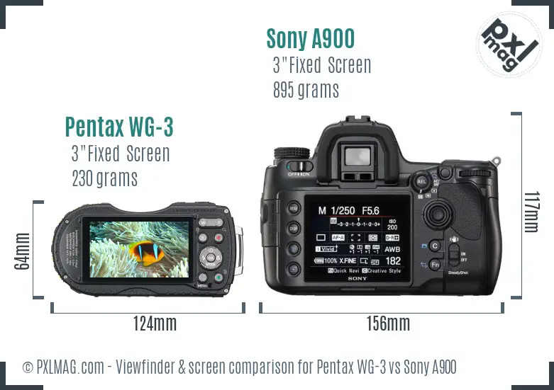 Pentax WG-3 vs Sony A900 Screen and Viewfinder comparison