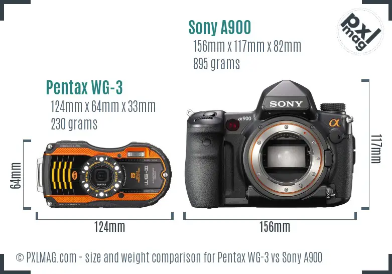 Pentax WG-3 vs Sony A900 size comparison