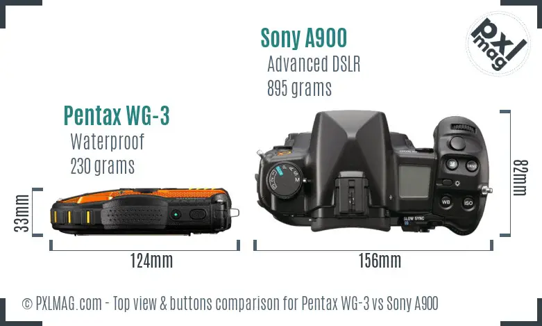 Pentax WG-3 vs Sony A900 top view buttons comparison