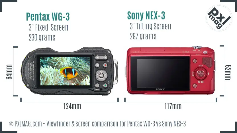 Pentax WG-3 vs Sony NEX-3 Screen and Viewfinder comparison