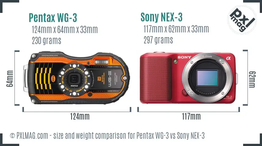 Pentax WG-3 vs Sony NEX-3 size comparison