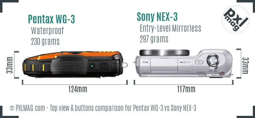 Pentax WG-3 vs Sony NEX-3 top view buttons comparison