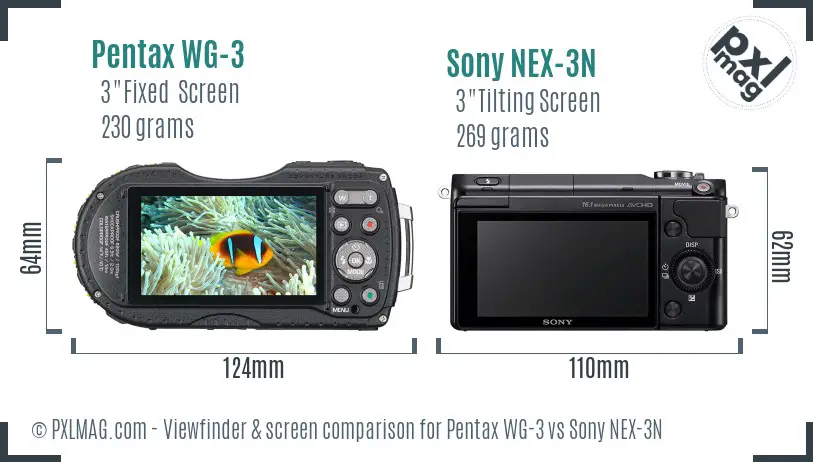 Pentax WG-3 vs Sony NEX-3N Screen and Viewfinder comparison Pentax WG-3 vs Sony NEX-3N Screen and Viewfinder comparison