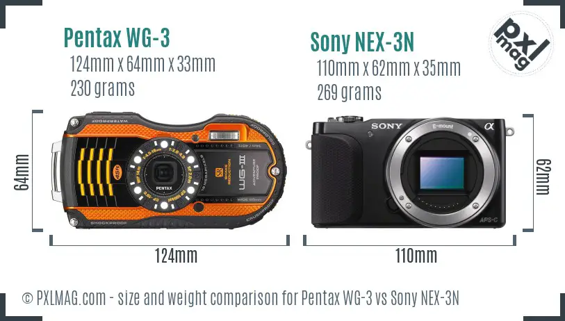 Pentax WG-3 vs Sony NEX-3N size comparison Pentax WG-3 vs Sony NEX-3N size comparison