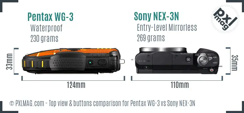 Pentax WG-3 vs Sony NEX-3N top view buttons comparison Pentax WG-3 vs Sony NEX-3N top view buttons comparison