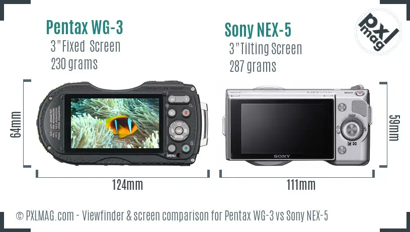 Pentax WG-3 vs Sony NEX-5 Screen and Viewfinder comparison