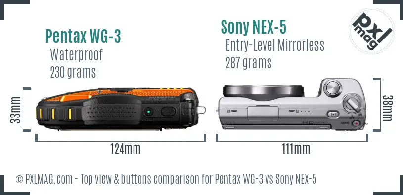 Pentax WG-3 vs Sony NEX-5 top view buttons comparison