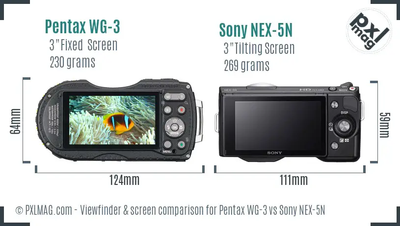 Pentax WG-3 vs Sony NEX-5N Screen and Viewfinder comparison