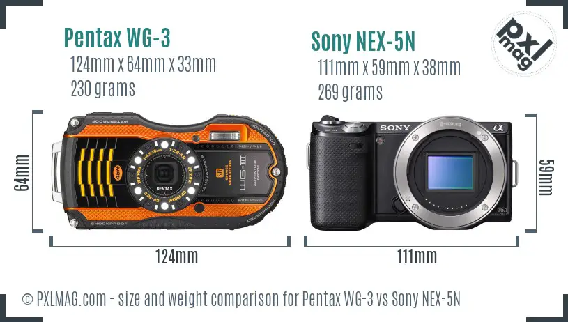 Pentax WG-3 vs Sony NEX-5N size comparison