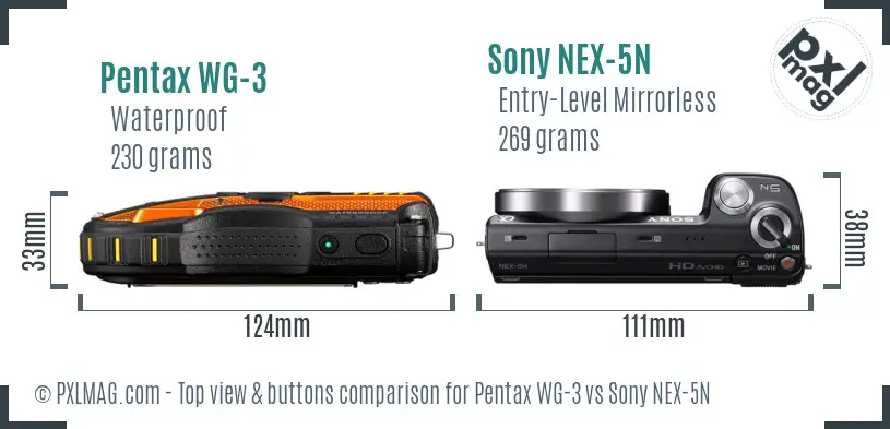 Pentax WG-3 vs Sony NEX-5N top view buttons comparison
