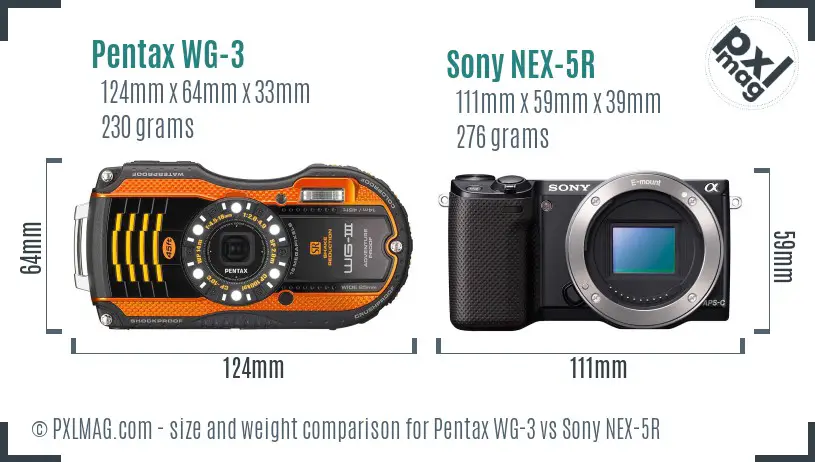 Pentax WG-3 vs Sony NEX-5R size comparison