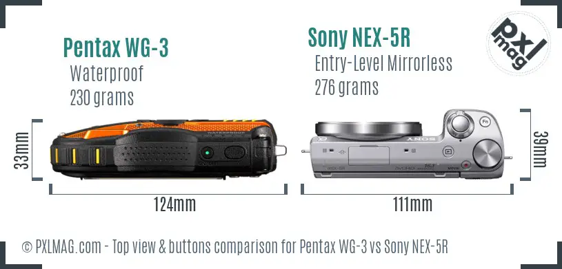 Pentax WG-3 vs Sony NEX-5R top view buttons comparison