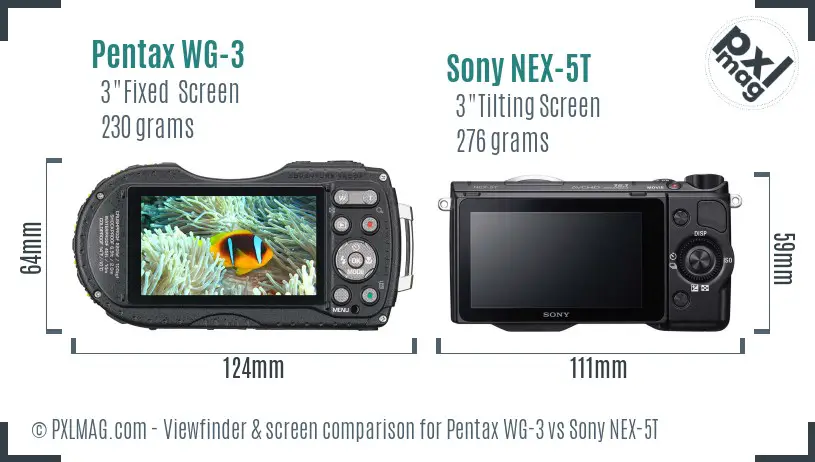 Pentax WG-3 vs Sony NEX-5T Screen and Viewfinder comparison