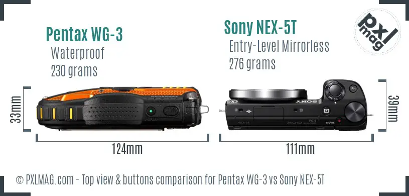 Pentax WG-3 vs Sony NEX-5T top view buttons comparison