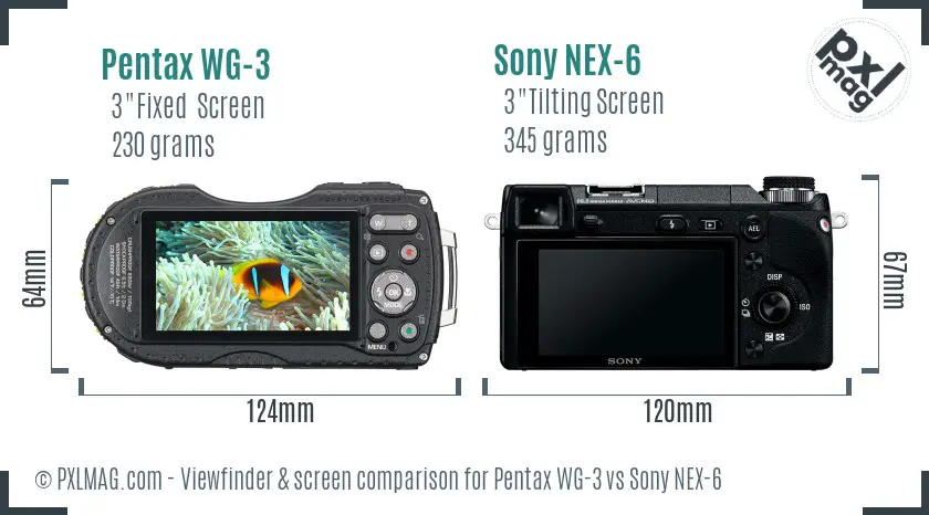 Pentax WG-3 vs Sony NEX-6 Screen and Viewfinder comparison