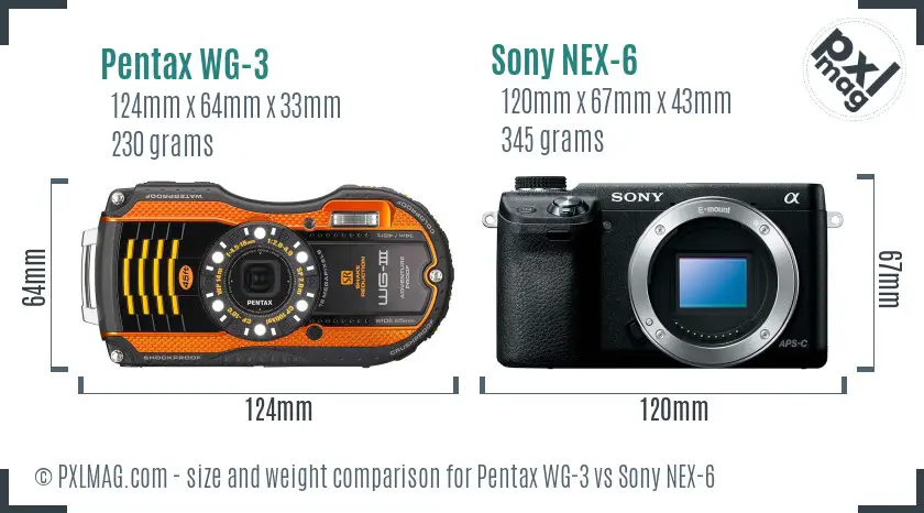 Pentax WG-3 vs Sony NEX-6 size comparison