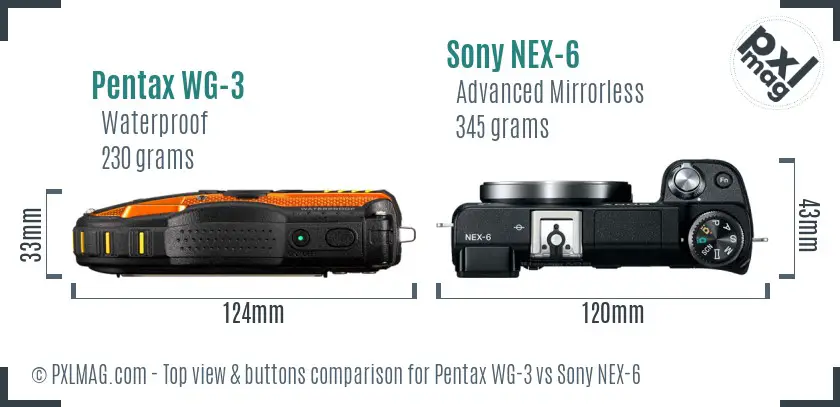 Pentax WG-3 vs Sony NEX-6 top view buttons comparison