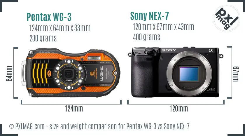 Pentax WG-3 vs Sony NEX-7 size comparison