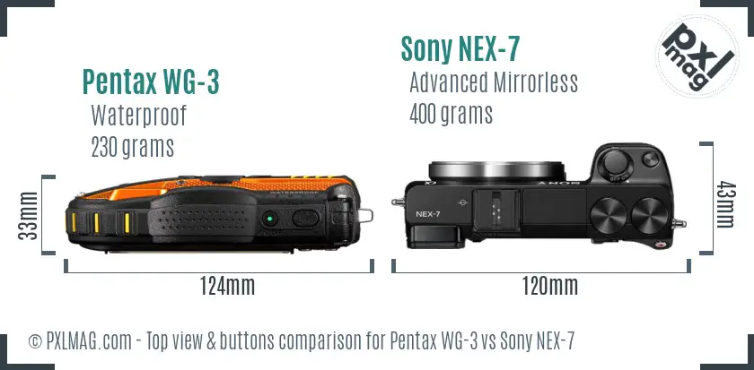 Pentax WG-3 vs Sony NEX-7 top view buttons comparison