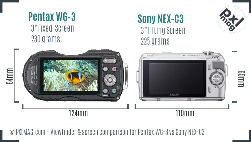 Pentax WG-3 vs Sony NEX-C3 Screen and Viewfinder comparison