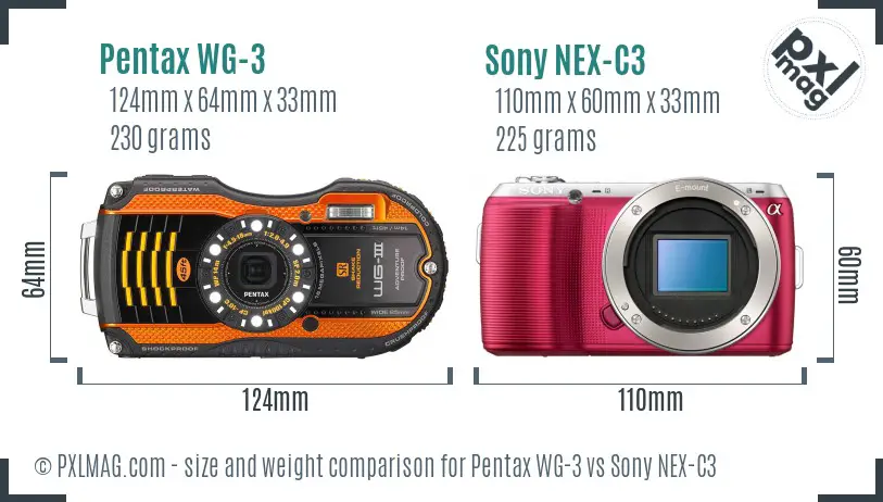 Pentax WG-3 vs Sony NEX-C3 size comparison