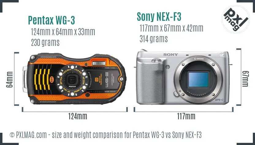 Pentax WG-3 vs Sony NEX-F3 size comparison