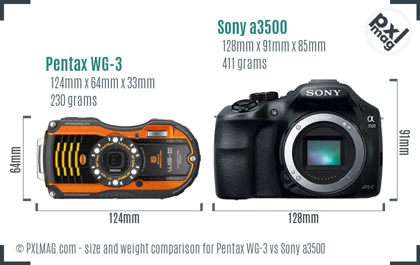 Pentax WG-3 vs Sony a3500 size comparison