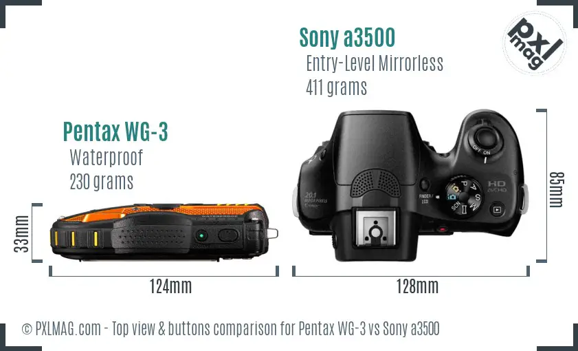 Pentax WG-3 vs Sony a3500 top view buttons comparison