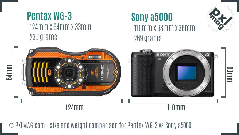 Pentax WG-3 vs Sony a5000 size comparison