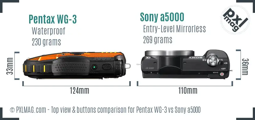 Pentax WG-3 vs Sony a5000 top view buttons comparison