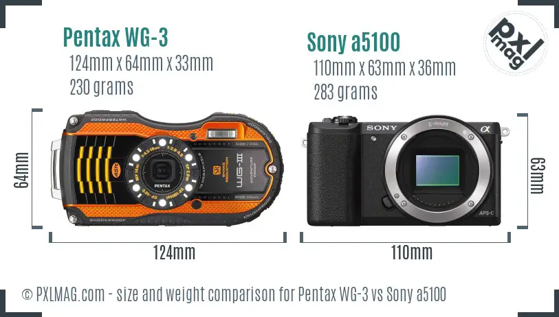 Pentax WG-3 vs Sony a5100 size comparison