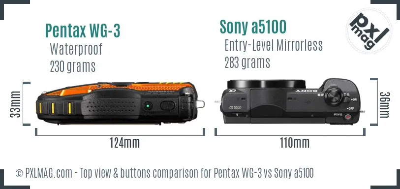 Pentax WG-3 vs Sony a5100 top view buttons comparison