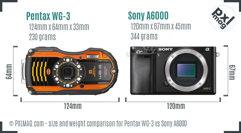Pentax WG-3 vs Sony A6000 size comparison