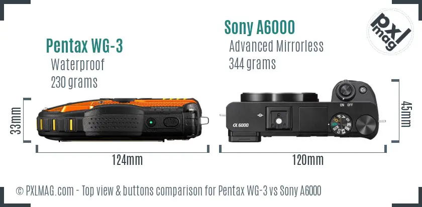 Pentax WG-3 vs Sony A6000 top view buttons comparison