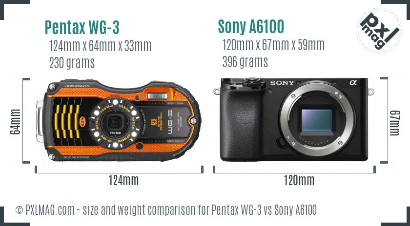 Pentax WG-3 vs Sony A6100 size comparison