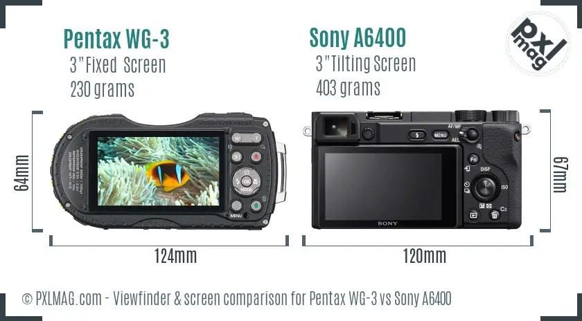 Pentax WG-3 vs Sony A6400 Screen and Viewfinder comparison