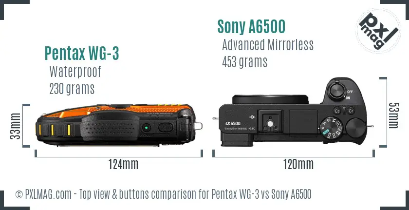 Pentax WG-3 vs Sony A6500 top view buttons comparison