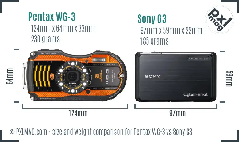 Pentax WG-3 vs Sony G3 size comparison Pentax WG-3 vs Sony G3 size comparison