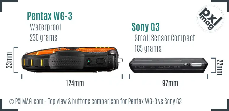 Pentax WG-3 vs Sony G3 top view buttons comparison Pentax WG-3 vs Sony G3 top view buttons comparison