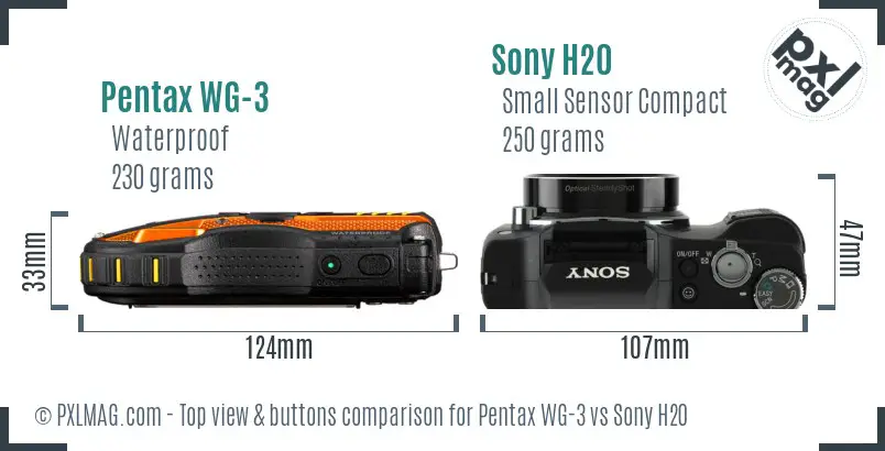 Pentax WG-3 vs Sony H20 top view buttons comparison