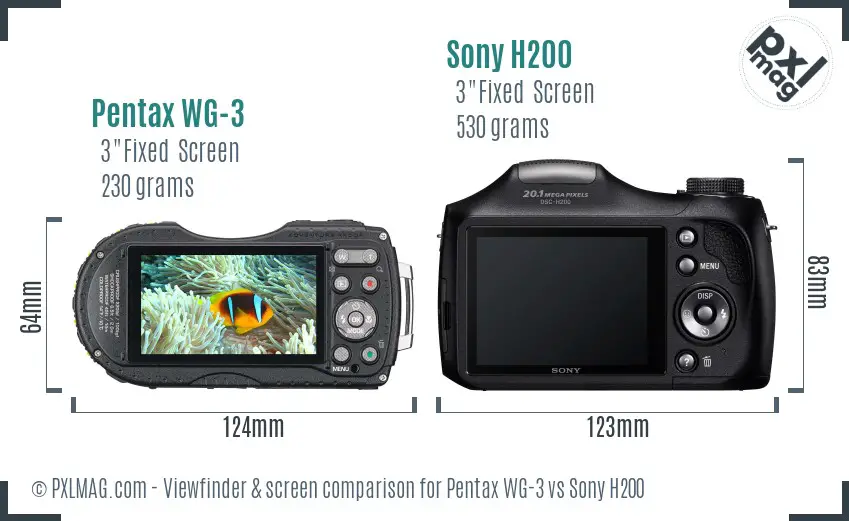 Pentax WG-3 vs Sony H200 Screen and Viewfinder comparison