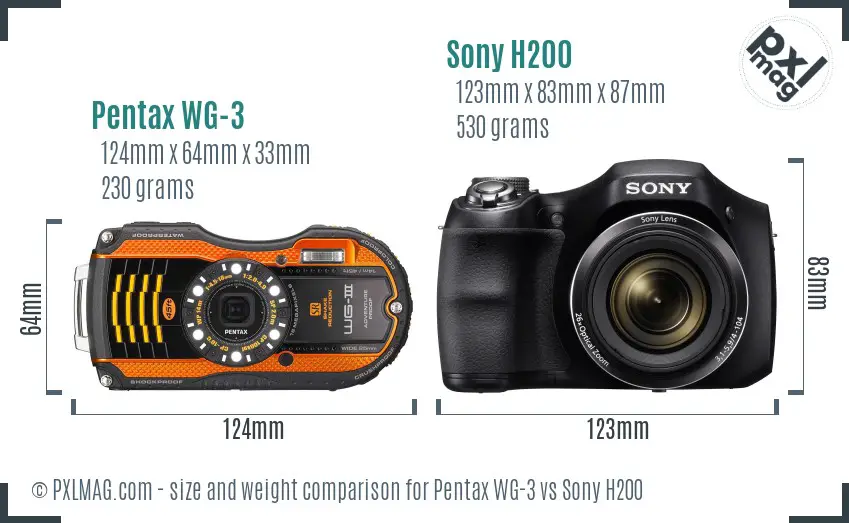 Pentax WG-3 vs Sony H200 size comparison